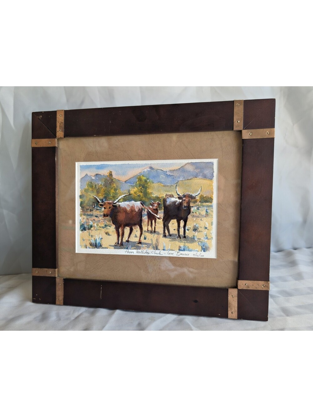 Original Bruce Bingham Texas Longhorn Watercolor Painting Custom Framed Signed